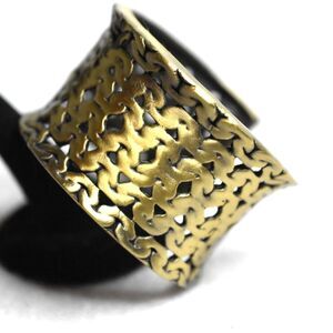 Vintage Ornate Filigree Dusty Gold Tone Heavy Fashion Cuff Bracelet